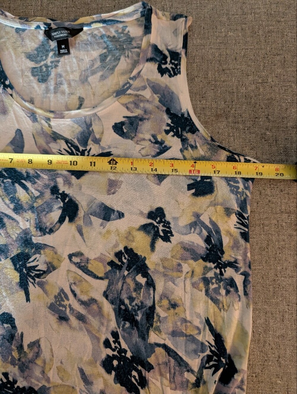 Simply Vera Rayon Tie-Hem Tank Top Blue, Pale Green Print Size M - Picture 5 of 6